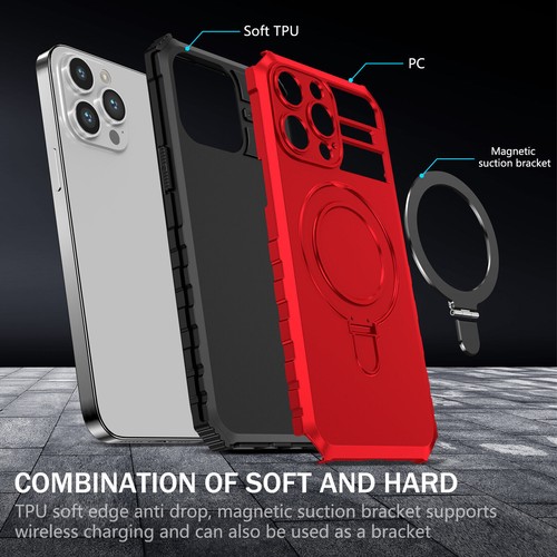Hybrid Rüstung Hülle mit MagSafe Ring Ständer für iPhone 15 Pro Max - rot - Bild 5 von 12