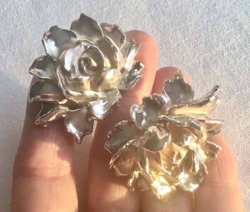 FREDERIC JEAN DUCLOS SGD HANDMADE STERLING HUGE STATEMENT FLOWER EARRINGS - Picture 5 of 10