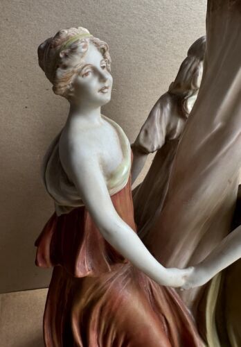 ANTIKE ROYAL DUX Bohemia "DREI GNADEN" Mädchen Figur Porzellan Lampenfuß 17" - Bild 6 von 21