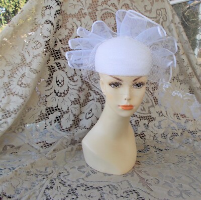 Vintage White Pillbox Hat W/ Veil by Sylvia New York St 
