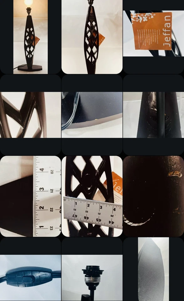 Lámpara de mesa moderna geométrica tallada en madera modelo de exhibición Jeffan Lighting nuevo con etiquetas Foto 2 de 4