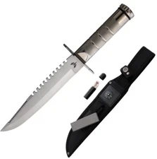 Combat Ready Large Survival Fixed Knife 7.5" Sawback Stainless Blade Aluminum