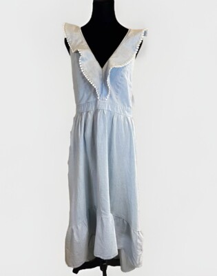 white christmas dresses Northern Sky Fringe Puff Sleeve Midi Dress Denim Blue main image 1
