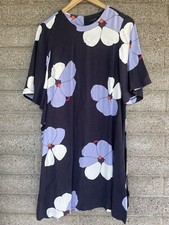 Ann Taylor Navy Blue Tie Back Dress Knee Length Floral Size 4 Career Casual