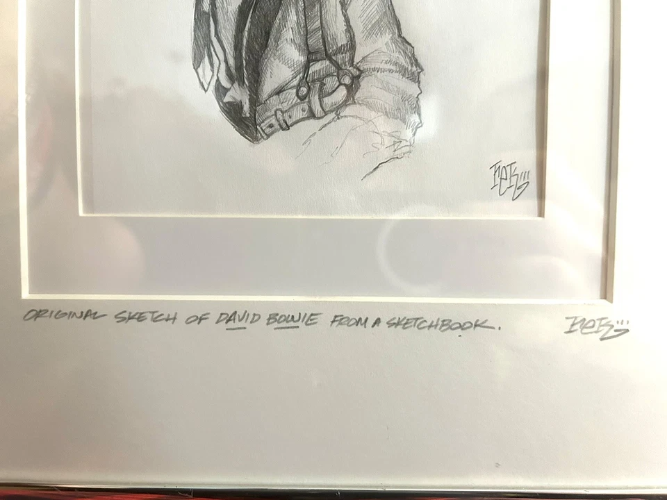 Original Art Graphite Sketch Bowie Caricature by rek - Matted, Framed, COA - Image 3 of 4