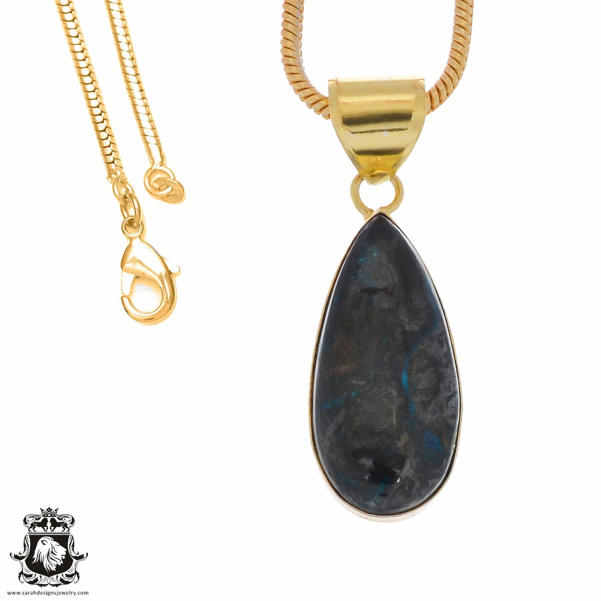 Chrysocolla 24K Gold Plated Pendant 3mm Snake Chain GPH1247 | eBay