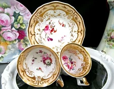 English Porcelain Yates c1820 tea cup and saucer trio painted teacup pink rose 