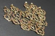 10K Solid Yellow Gold 0.75" Diamond Cut Initial Heart With Rose Charm Pendant.