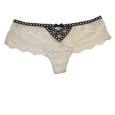 NWT VICTORIA'S SECRET Dream Angels Wide Side Thong Sz S-M-XL Ivory Cream Black