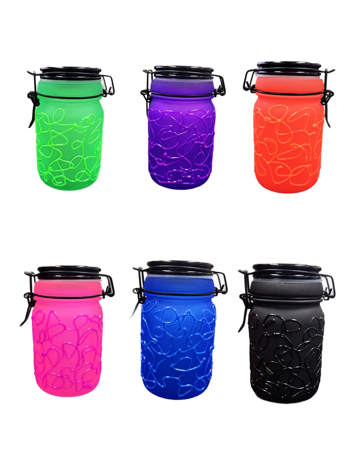 6pc Piece 4.5oz Color Glass Jars with Airtight Lid Rubber Seal Gasket (assorted)