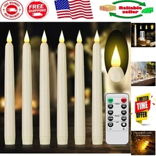 Safe Flickering 3D Flame Taper Candles - 6 Ivory LED Candles with Remote