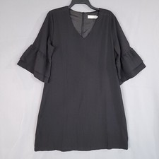 Belongsci Women's Shift Dress Flare Sleeve Back Zip V-Neck Black Size L
