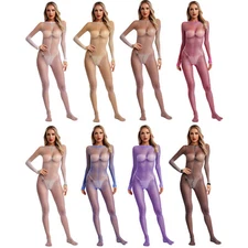 Women Unitard Sheer Bodysuit Underwear Jumpsuit Rompers See Through Tulle Socks