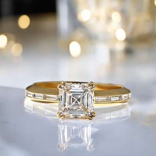 1.65 Ct Asscher Cut Diamond Engagement Ring IGI Lab Grown 18K Rose Gold - Picture 2 of 13