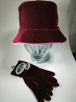 Ben Berger Luxury Bucket Hat Glove Set Magenta Polyester Spandex Retro NWT