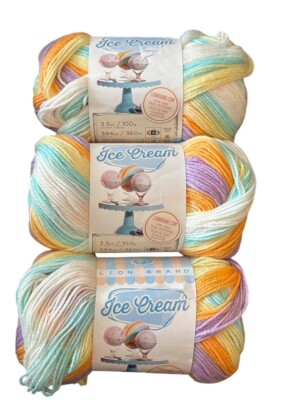 Lion Brand Ice Cream Yarn 3 pk in color Banana Split: DK weight, 394 yards each