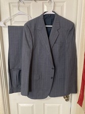 Vintage 1960s-70s Gray Pinstripe Tropical Wool 2 Pc Suit, 44L, 40Wx33.5L