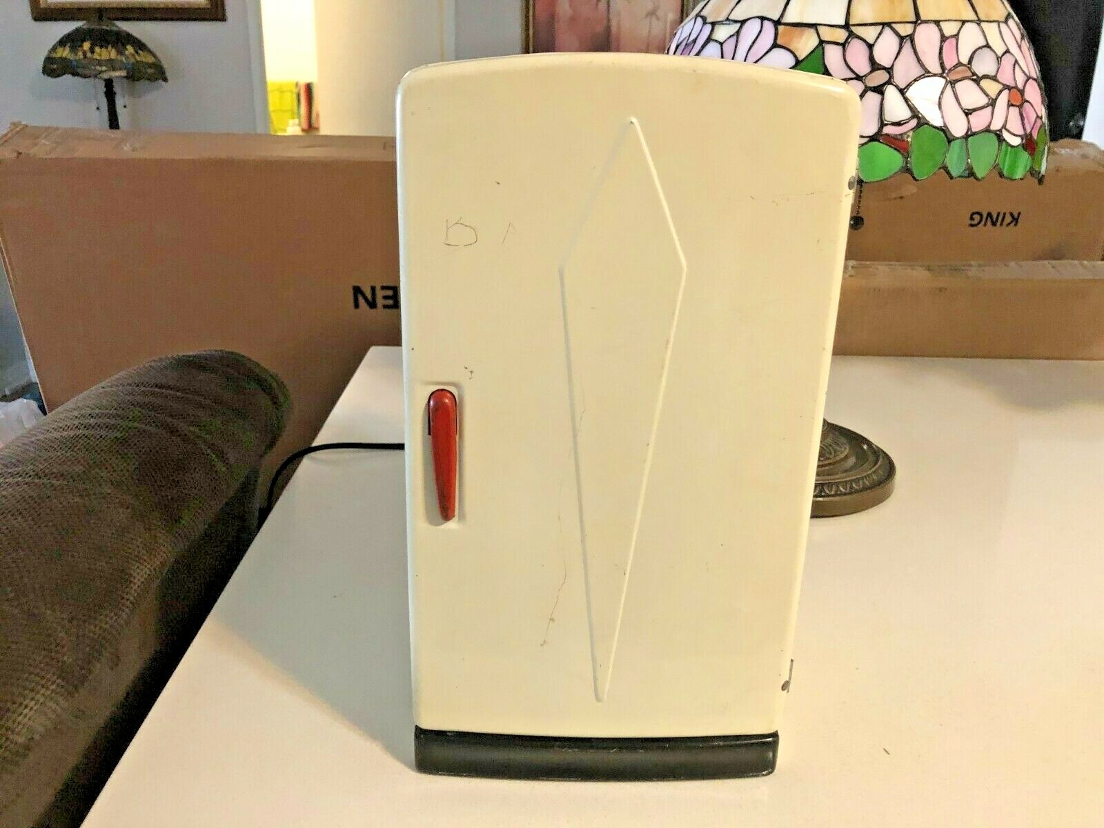 1950's Vintage Louis Marx & Co. Metal Tin Toy Refrigerator 14” Food