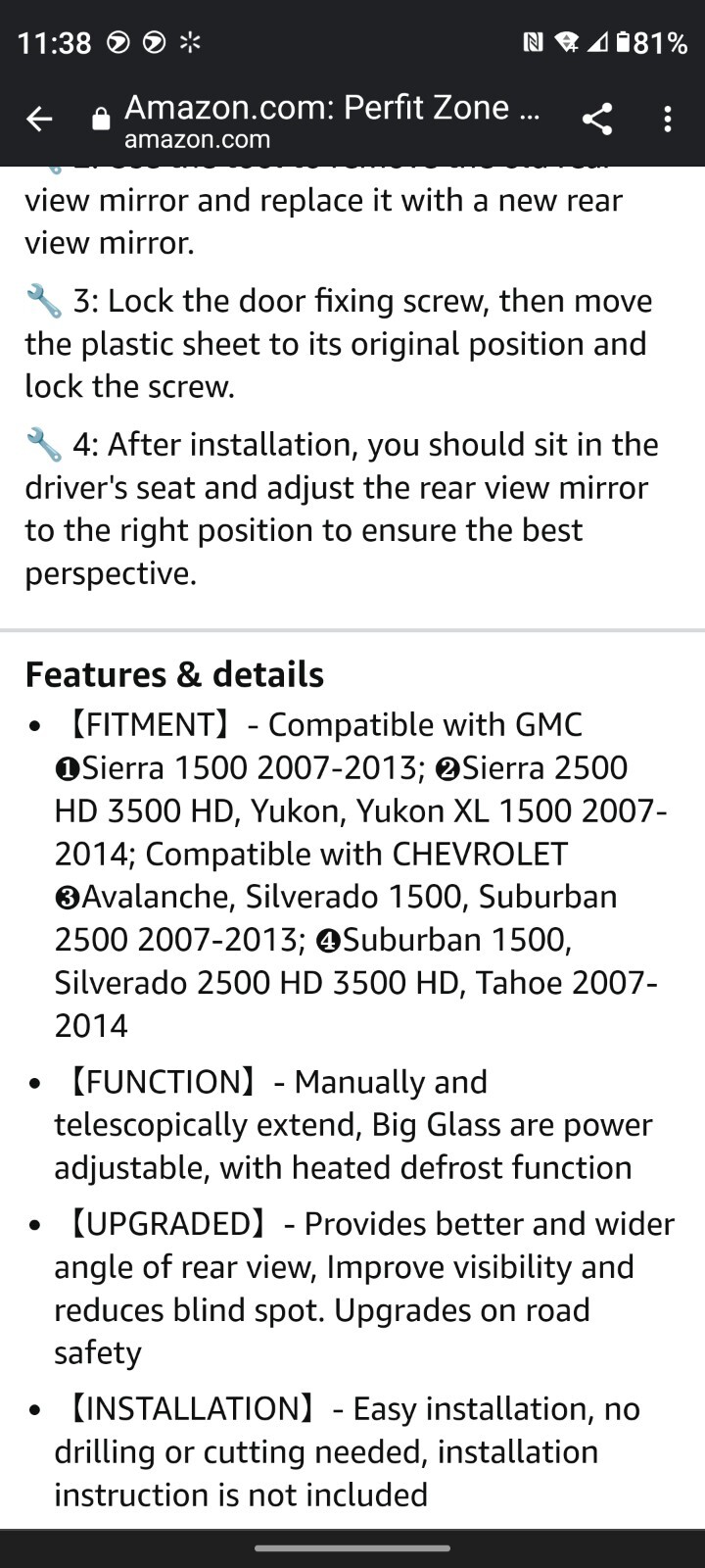 GMC Or Chevy Truck  Mirror fits 2007-2014  Models