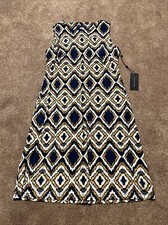 NEW Tommy Hilfiger Blue Gold Sleeveless Dress Size 4 Stretchy Geometric Print
