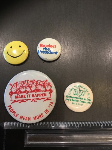 Lot 4 political Smiley Face Nixon Ford Transportation Pin back Buttons #44 - Picture 1 of 8