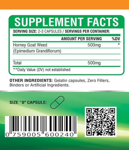 CÁPSULAS de extracto de maleza de cuerno de cabra (500 mg) - Imagen 3 de 4