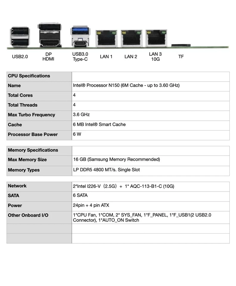 Placa madre NAS 13ª generación N150 10G 2*2.5G 6*SATA3.0 enrutamiento suave 2xM.2 Foto 2 de 4