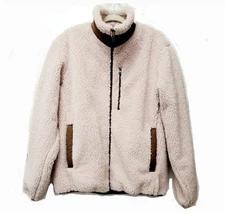 Uniqlo Windproof Sherpa Fleece Full Zip Up Ivory Beige Jacket Pockets Size Large