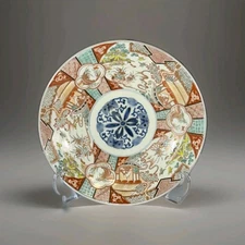 Antique Japanese Imari Charger 12" Porcelain Plate Meiji Era Hand Painted Kutani