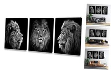 Muolunna Wall Art Black and White Lion Head Portrait Wall Art 24x32inch x3pcs