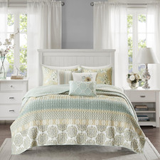 Madison Park 100 Cotton Quilt Set Floral Print, Double Sided Stitching, All Sea