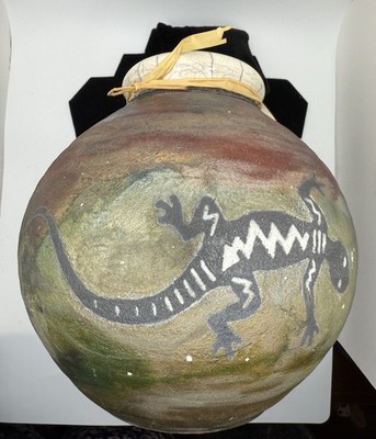 2003 Southwest Raku Pottery Art Vase Ceramic By Benjamin Diller 8  Geico Lizard