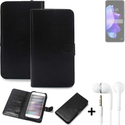 Schutz Hülle für Tecno Pop 7 + earphones Wallet Case + Bumper schwarz Flipstyl