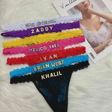 Panties with Name Rhinestone Letter Thongs Sexy Customized Underwear G-String Pe
