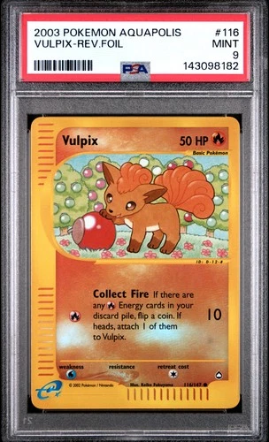 2003 POKEMON AQUAPOLIS #116 VULPIX-REVERSE FOIL PSA 9