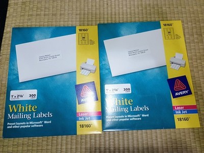 Avery White Mailing Labels 1'' x 2-3/8'' Lot of 1800 Labels (600 total) 18160