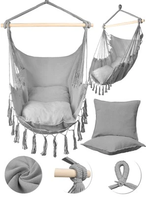 MalTec Hängesessel Gartensessel Brasilianischer Cocoon Stuhl mit Kissen Grau