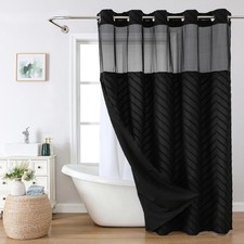 No Hook Tufted Chevron Striped Shower Curtain with Snap-in Fabric Liner set-7...