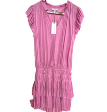 Current Air LA Dress Drop Waist Pleated Ruched Tie Cap Sleeve Pink Mini Size XS