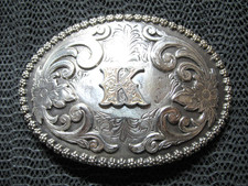 WESTERN K INITIAL FLORAL COWBOY COWGIRL BELT BUCKLE VINTAGE RARE NOCONA 