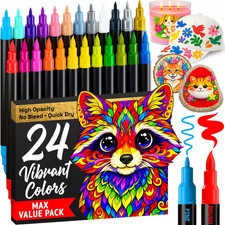 24 Acrylic Paint Markers - Paint Pens for Drawing, Brush Fine Tips - for Fabri
