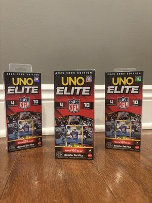 NEW 3x UNO Elite NFL 2025 Core Edition Booster Set Plus 120 Collectable Cards