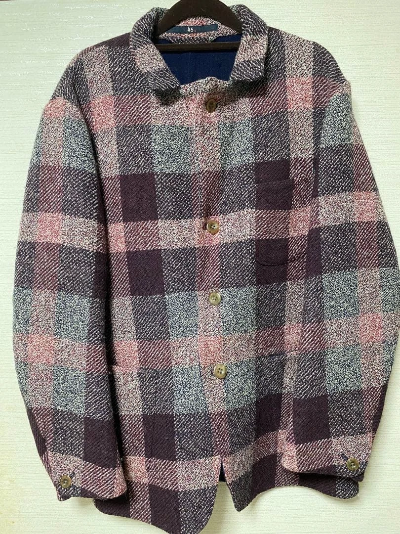 45rpm Men's Tailored Jacket L Multicolor Check Wool Made in Japan image 8