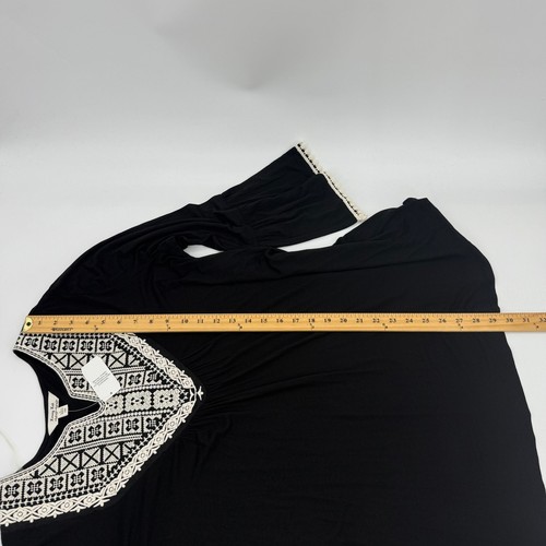 New KRAZY KAT Womens Long Sleeve Embroidered Tunic Size L Black Jersey Stretch - Picture 8 of 8