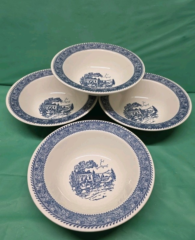 4 Homer Laughlin Stratwood Collection Shakespeare Country Blue Cereal Bowls 7"