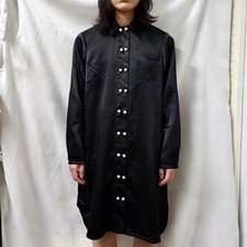 New Ann Taylor Pearl Button Up Dress Size XXSP Black Collared Long Sleeve