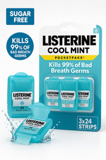 Listerine PocketPaks Cool Mint Breath Strips 3 24-Sugar Free - Kills Bad Breath