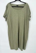 Talbots Plus Tie Sleeve T-Shirt Shift Dress Green Size 3X 100% Cotton Minimalist