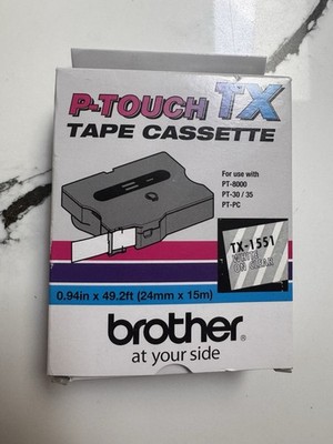 NEW! P-touch XL Tape Cassette Brother 1551 1'' 24mm White On Clear TX-1551