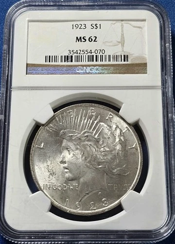A 1923 P Peace Silver Dolla GRADED NGC MS62  (90% Silver)